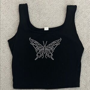 Black Butterfly Embellished Women's Top